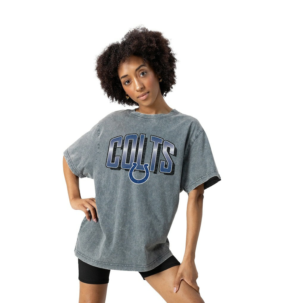 Indianapolis Colts Gameday Couture Women's Peak Performance Oversized Snow Wash T-Shirt Gray