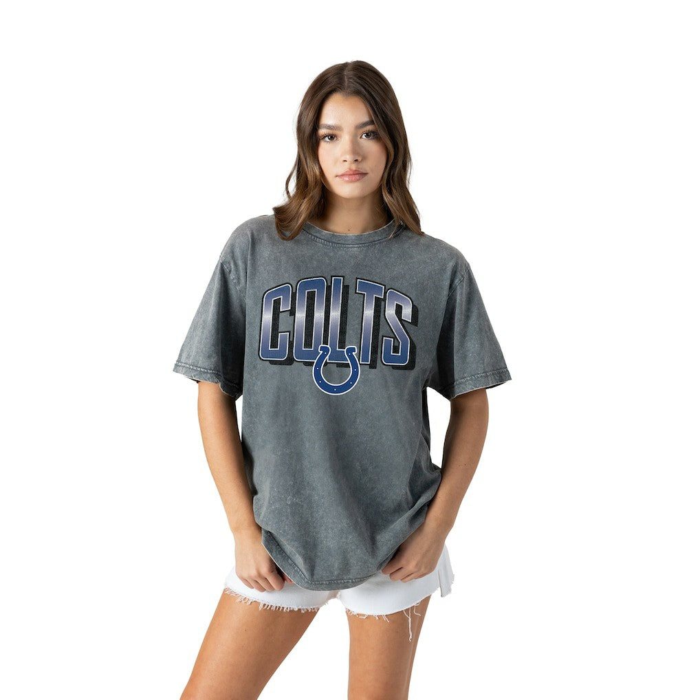 Indianapolis Colts Gameday Couture Women's Peak Performance Oversized Snow Wash T-Shirt Gray