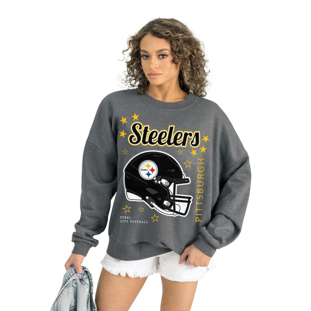 Pittsburgh Steelers Gameday Couture Women's Ready to Rumble Premium Fleece Pullover Sweatshirt Gray