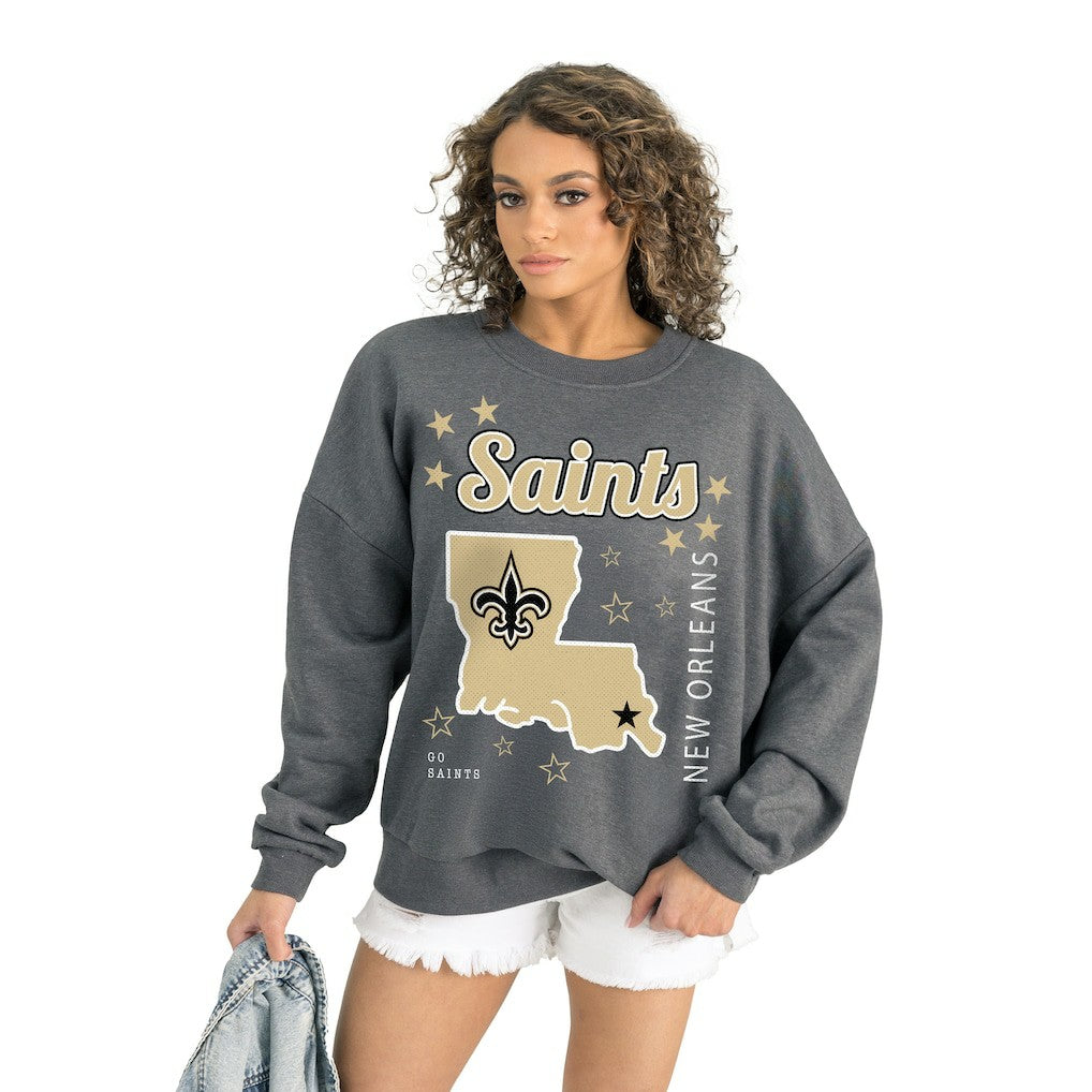 New Orleans Saints Gameday Couture Women's Ready to Rumble Premium Fleece Pullover Sweatshirt Gray
