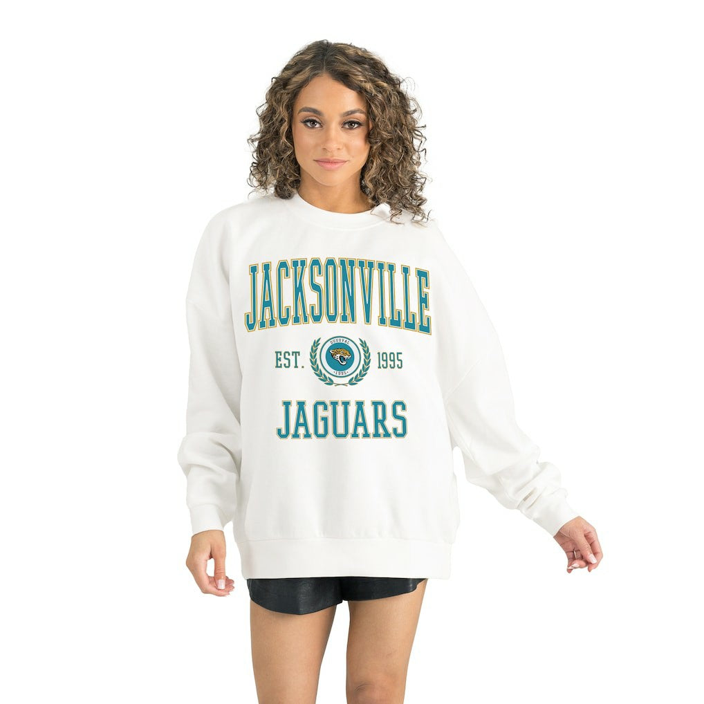 Jacksonville Jaguars Gameday Couture Women's Timeless Triumph Premium Fleece Pullover Sweatshirt White