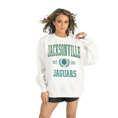 Jacksonville Jaguars Gameday Couture Women's Timeless Triumph Premium Fleece Pullover Sweatshirt White