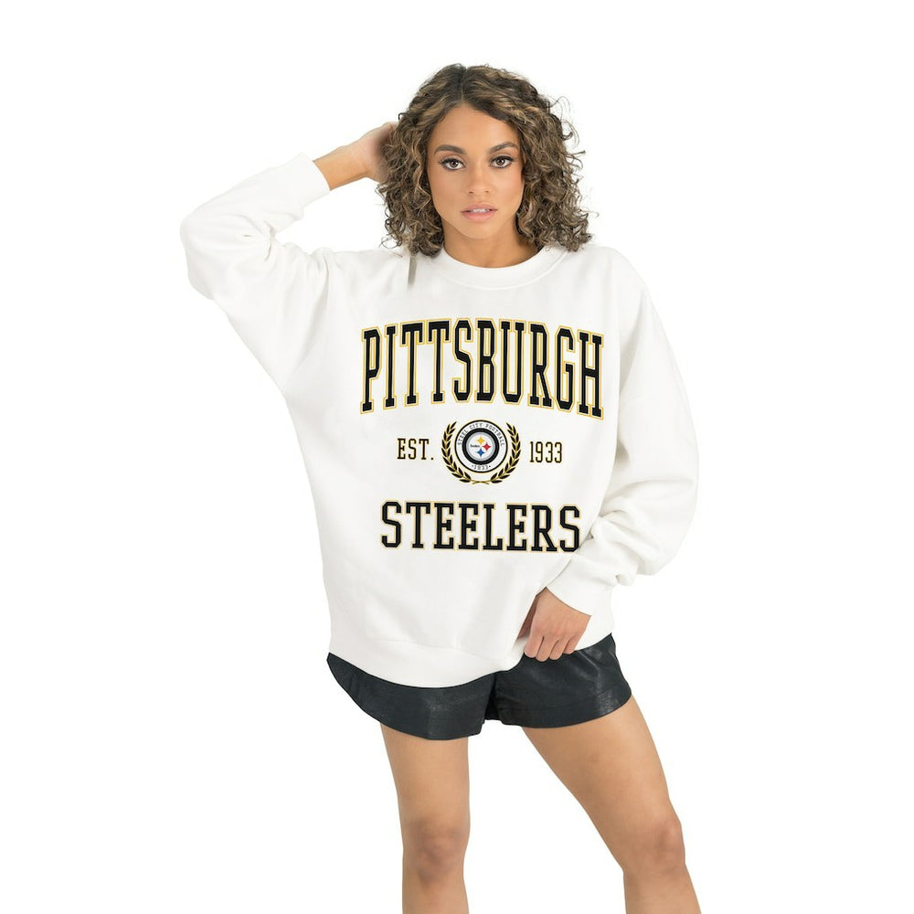 Pittsburgh Steelers Gameday Couture Women's Timeless Triumph Premium Fleece Pullover Sweatshirt White