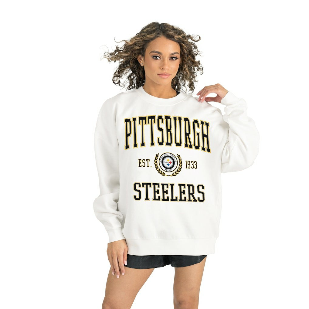 Pittsburgh Steelers Gameday Couture Women's Timeless Triumph Premium Fleece Pullover Sweatshirt White