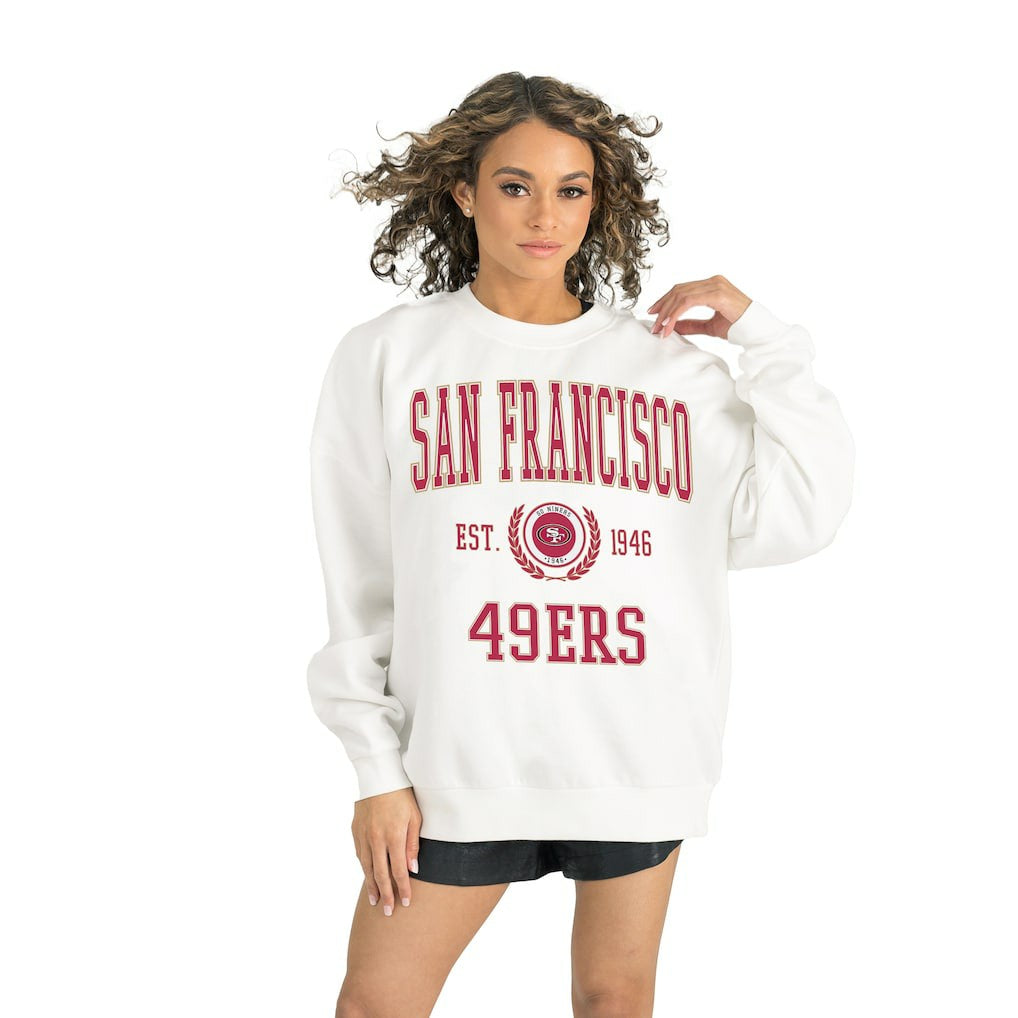 San Francisco 49ers Gameday Couture Women's Timeless Triumph Premium Fleece Pullover Sweatshirt White