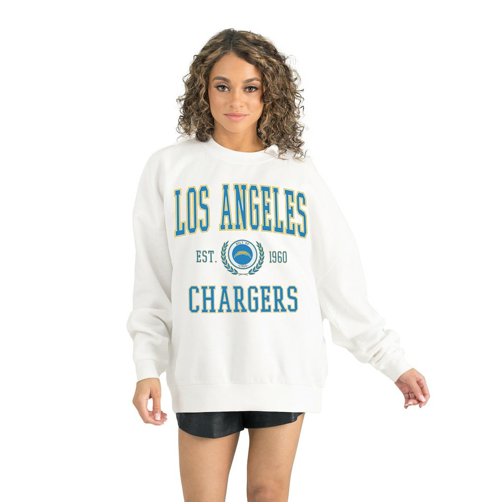 Los Angeles Chargers Gameday Couture Women's Timeless Triumph Premium Fleece Pullover Sweatshirt White