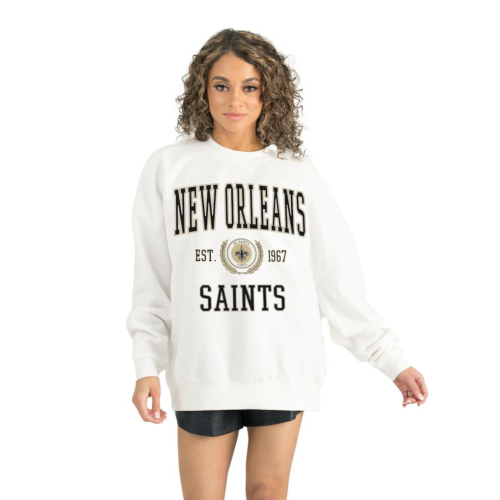 New Orleans Saints Gameday Couture Women's Timeless Triumph Premium Fleece Pullover Sweatshirt White