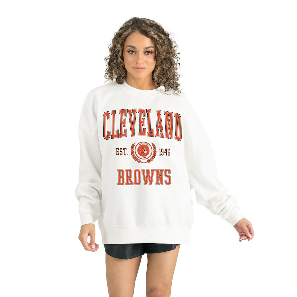 Cleveland Browns Gameday Couture Women's Timeless Triumph Premium Fleece Pullover Sweatshirt White