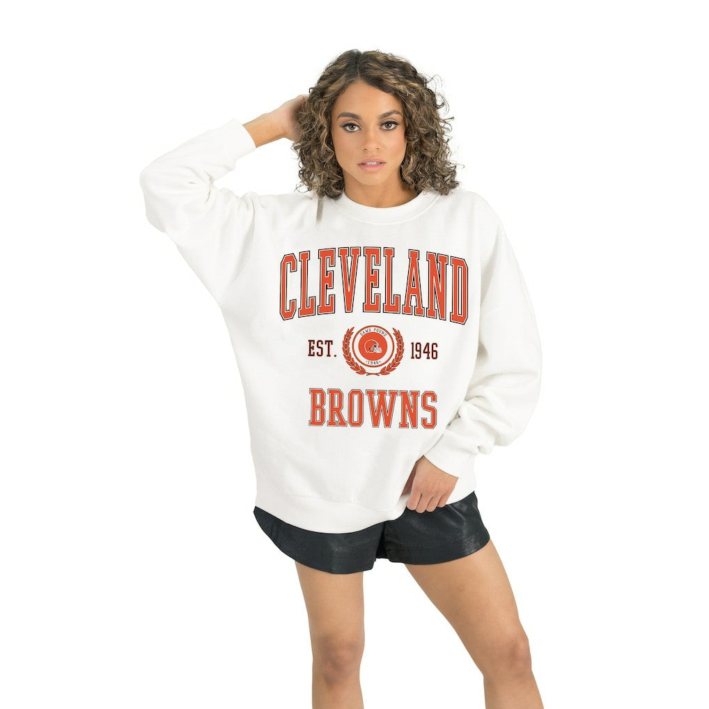 Cleveland Browns Gameday Couture Women's Timeless Triumph Premium Fleece Pullover Sweatshirt White