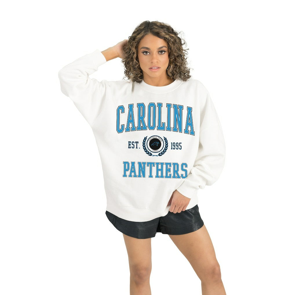 Carolina Panthers Gameday Couture Women's Timeless Triumph Premium Fleece Pullover Sweatshirt White