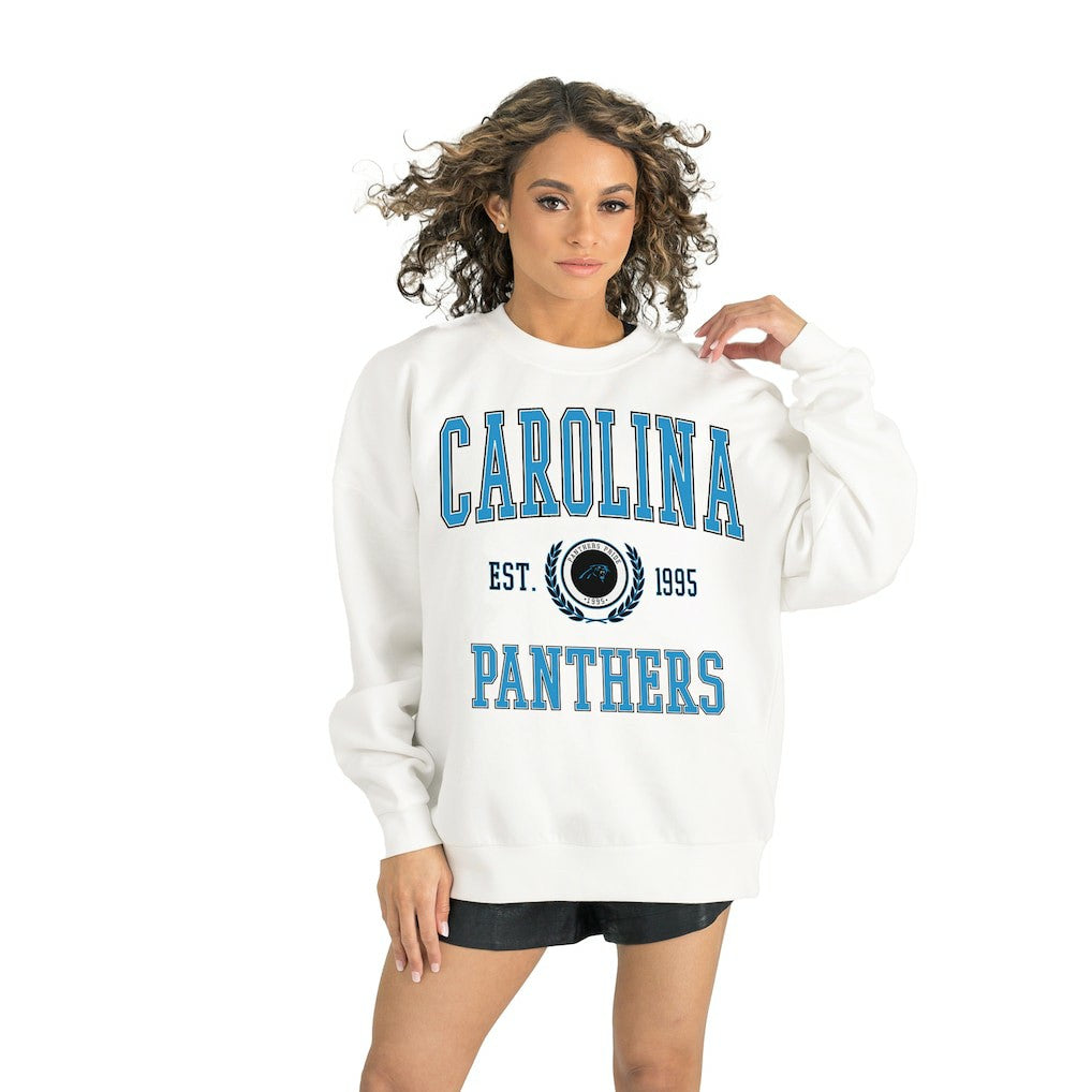Carolina Panthers Gameday Couture Women's Timeless Triumph Premium Fleece Pullover Sweatshirt White