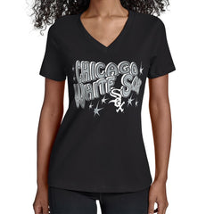 Chicago White Sox Starter Women's Fireworks V-Neck T-Shirt - Black - MLB Discount