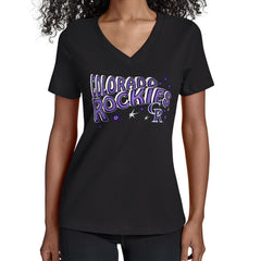 Colorado Rockies Starter Women's Fireworks V-Neck T-Shirt - Black - MLB Discount