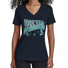 Seattle Mariners Starter Women's Fireworks V-Neck T-Shirt - Navy - MLB on Sale