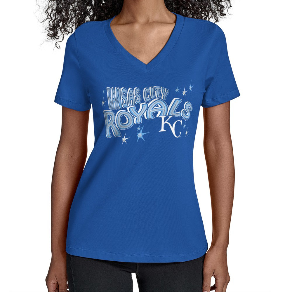 Kansas City Royals Starter Women's Fireworks Team Name V-Neck T-Shirt - Royal - MLB on Sale