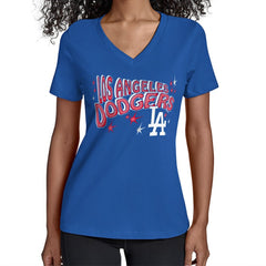 Los Angeles Dodgers Starter Women's Fireworks Team Name V-Neck T-Shirt - Royal - MLB Discount