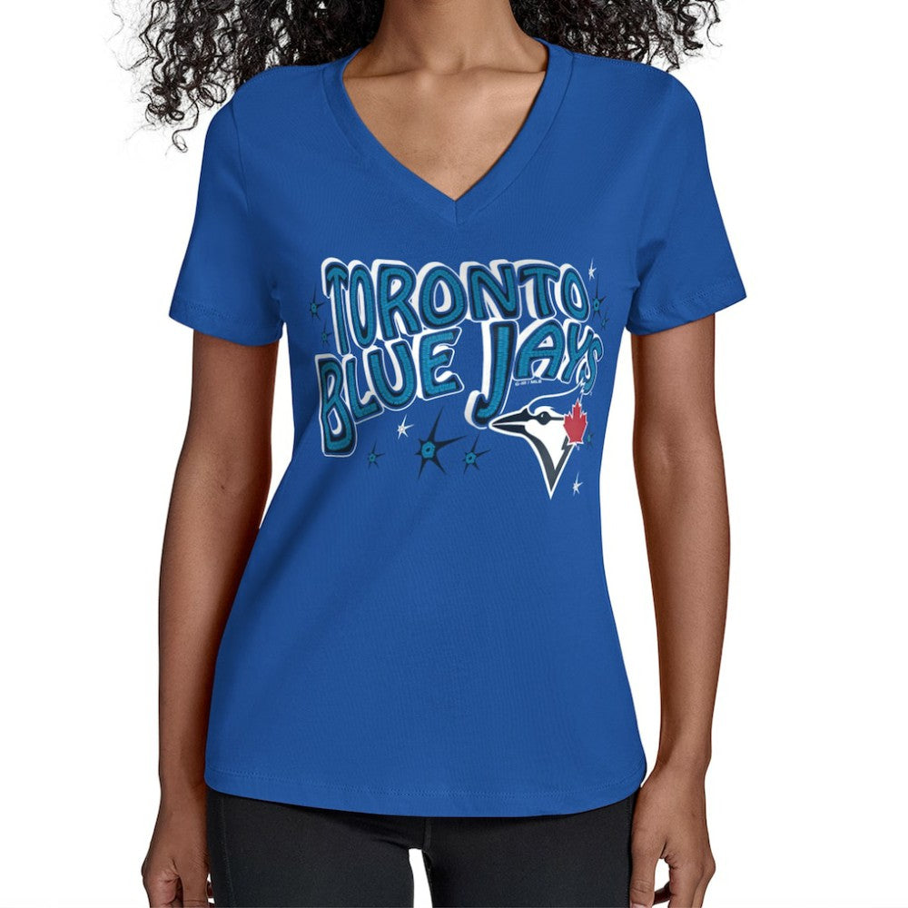 Toronto Blue Jays Starter Women's Fireworks Team Name V-Neck T-Shirt - Royal - MLB on Sale
