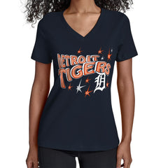 Detroit Tigers Starter Women's Fireworks V-Neck T-Shirt - Navy - MLB Discount