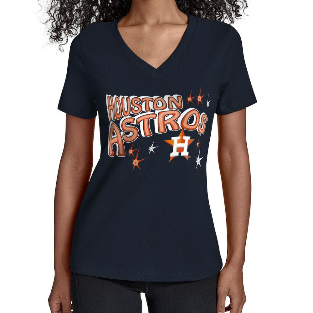 Houston Astros Starter Women's Fireworks V-Neck T-Shirt - Navy - MLB Sale