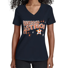 Houston Astros Starter Women's Fireworks V-Neck T-Shirt - Navy - MLB Sale