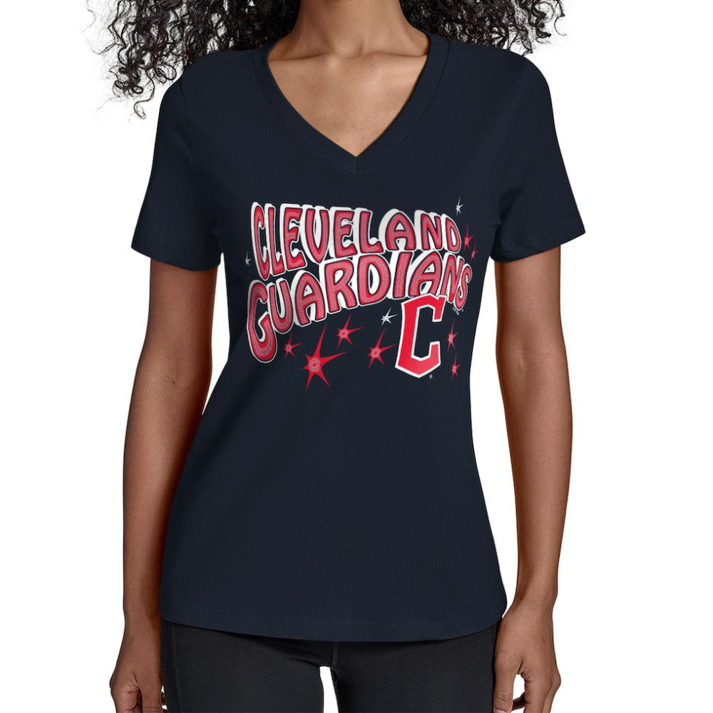 Cleveland Guardians Starter Women's Fireworks V-Neck T-Shirt - Navy - MLB on Sale
