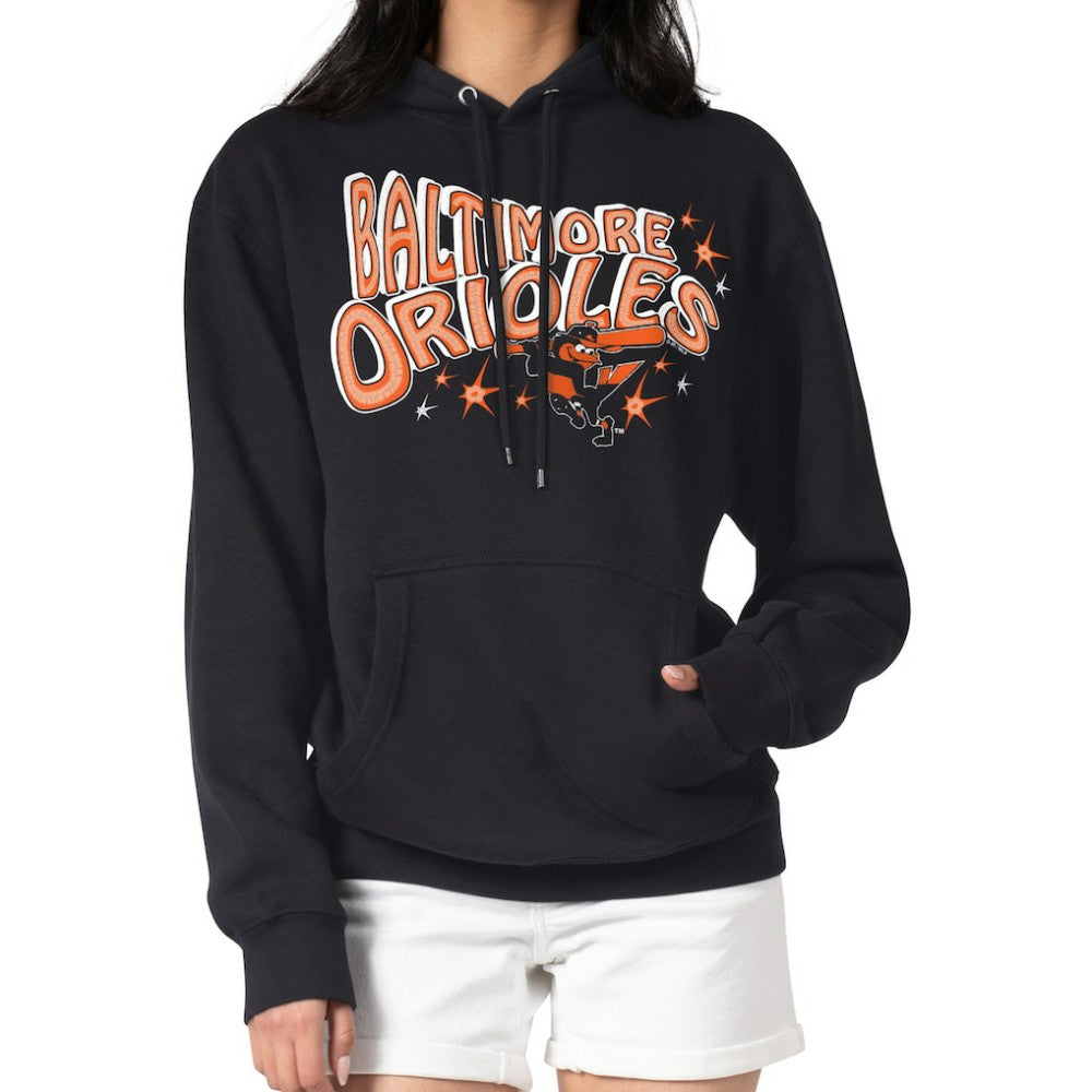Baltimore Orioles Starter Women's Fireworks Fleece Tri-Blend Pullover Hoodie - Black - MLB Lifestyle