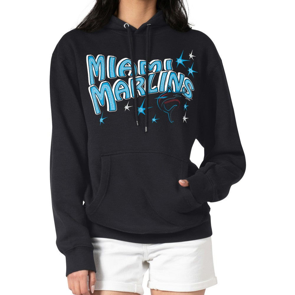 Miami Marlins Starter Women's Fireworks Fleece Tri-Blend Pullover Hoodie - Black - MLB Online