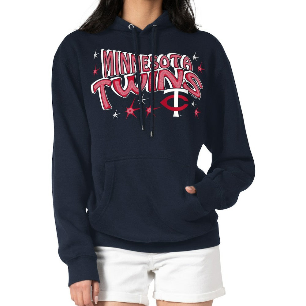 Minnesota Twins Starter Women's Fireworks Fleece Tri-Blend Pullover Hoodie - Navy - MLB Discount