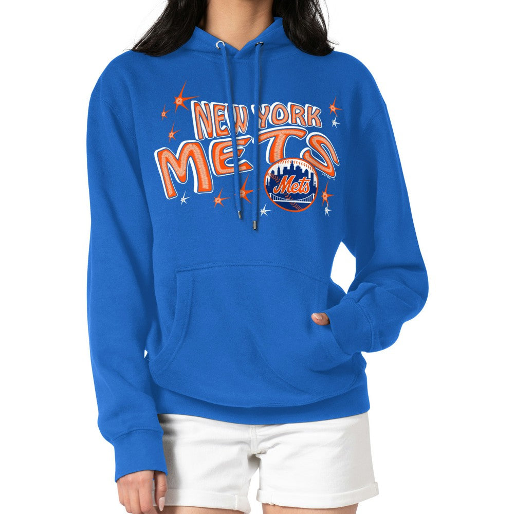 New York Mets Starter Women's Fireworks Fleece Tri-Blend Pullover Hoodie - Royal - MLB Sale