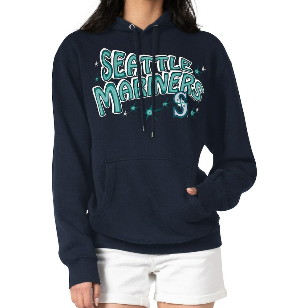 Seattle Mariners Starter Women's Fireworks Fleece Tri-Blend Pullover Hoodie - Navy - MLB on Sale
