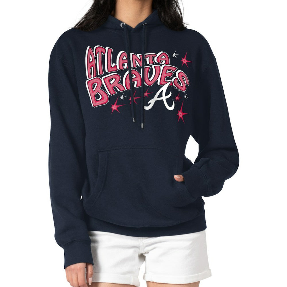 Atlanta Braves Starter Women's Fireworks Fleece Tri-Blend Pullover Hoodie - Navy - MLB on Sale