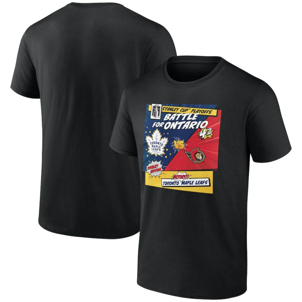 Toronto Maple Leafs vs. Ottawa Senators 2025 Stanley Cup Playoffs Rivalry Comic Pop T-Shirt - Black - NHL 203138062
