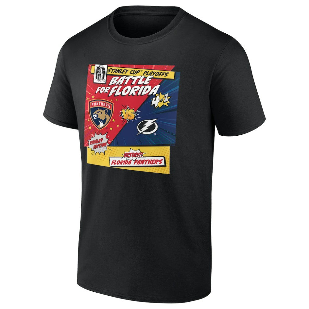 Florida Panthers vs. Tampa Bay Lightning 2025 Stanley Cup Playoffs Rivalry Comic Pop T-Shirt - Black - NHL 203138063