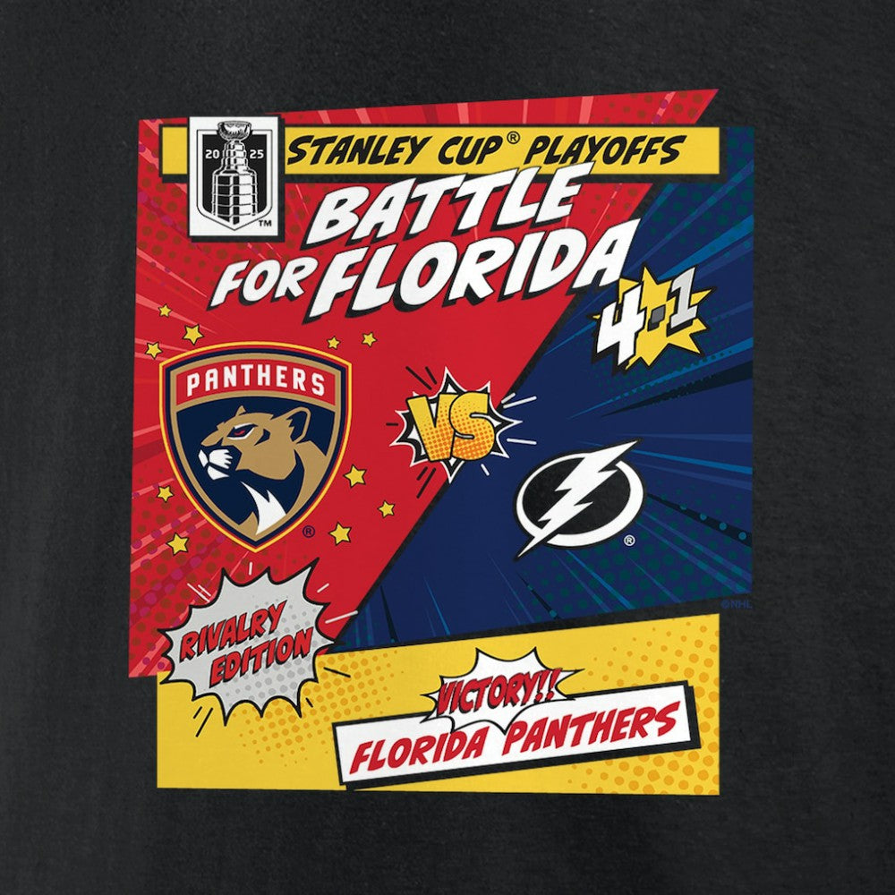 Florida Panthers vs. Tampa Bay Lightning 2025 Stanley Cup Playoffs Rivalry Comic Pop T-Shirt - Black - NHL 203138063