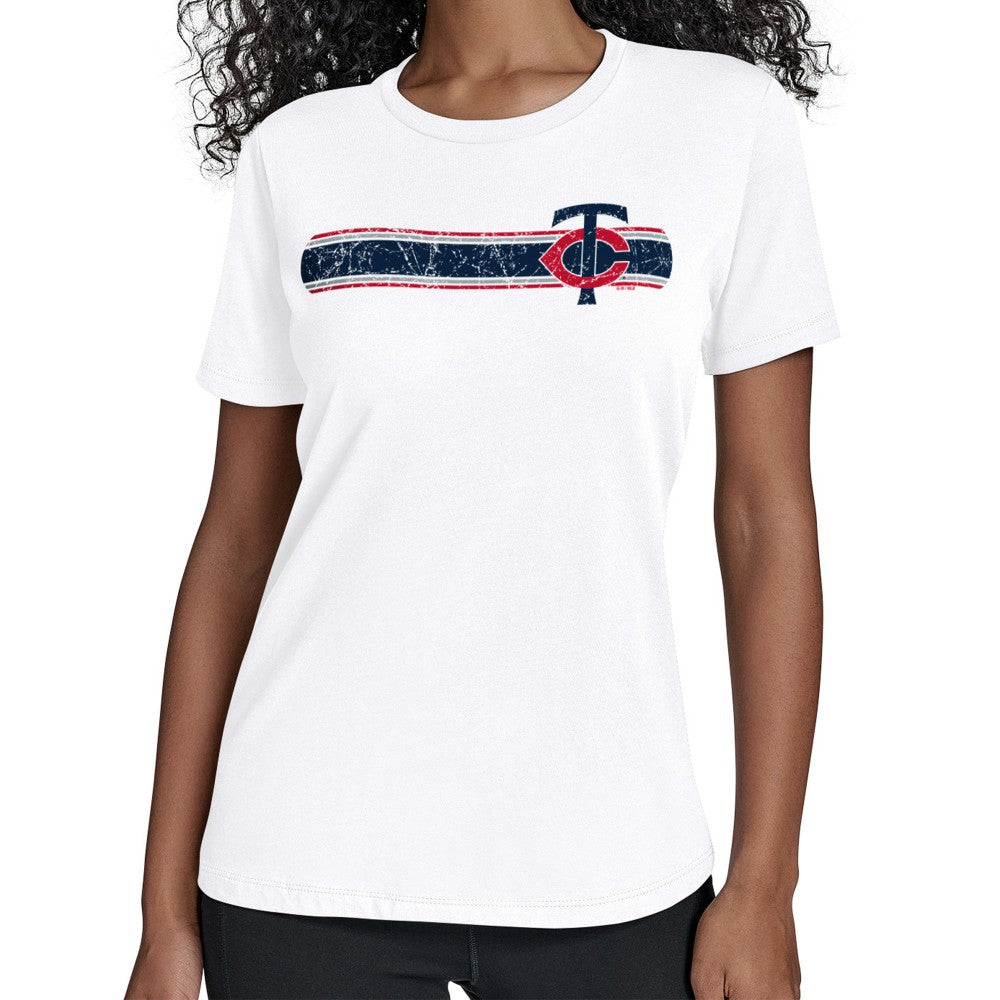 Minnesota Twins Starter Women's Team Stripe T-Shirt - White - MLB Lifestyle