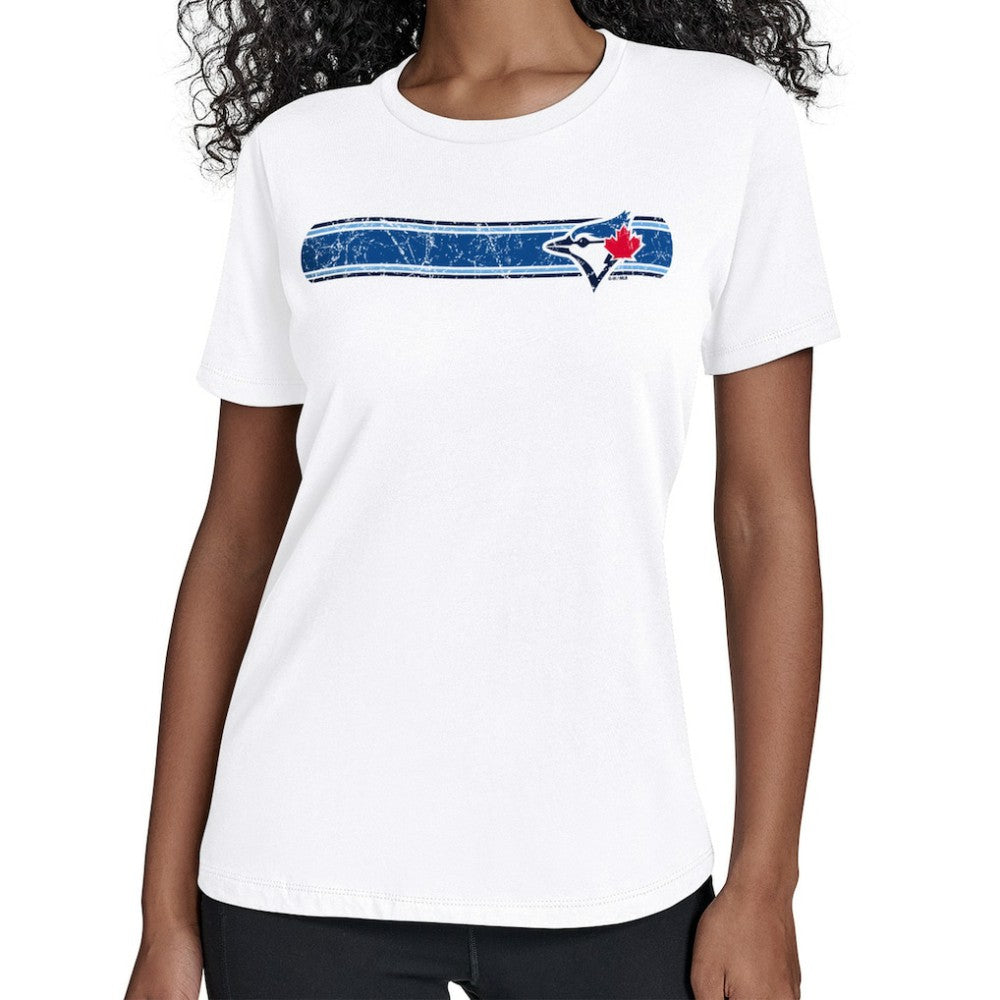 Toronto Blue Jays Starter Women's Team Stripe T-Shirt - White - MLB Discount