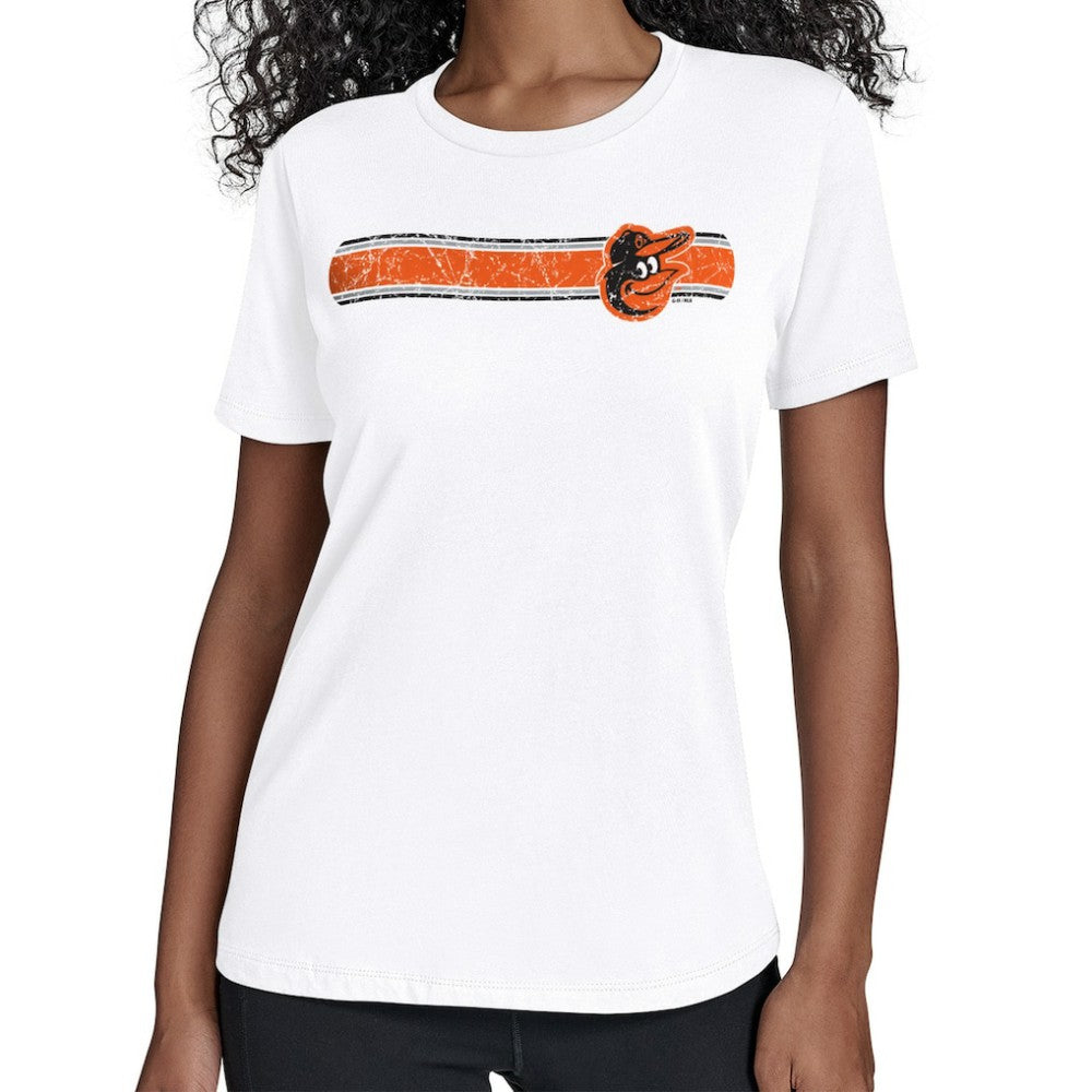 Baltimore Orioles Starter Women's Team Stripe T-Shirt - White - MLB on Sale