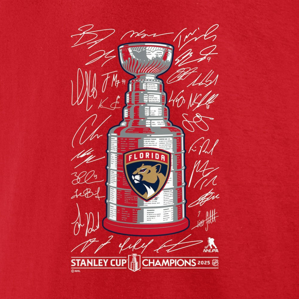 Florida Panthers Fanatics 2025 Stanley Cup Champions Signature Roster T-Shirt - Red - NHL 203140000