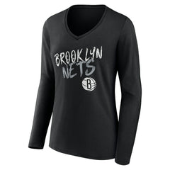 Brooklyn Nets Women's Hustle Custom Long Sleeve V-Neck T-Shirt Black