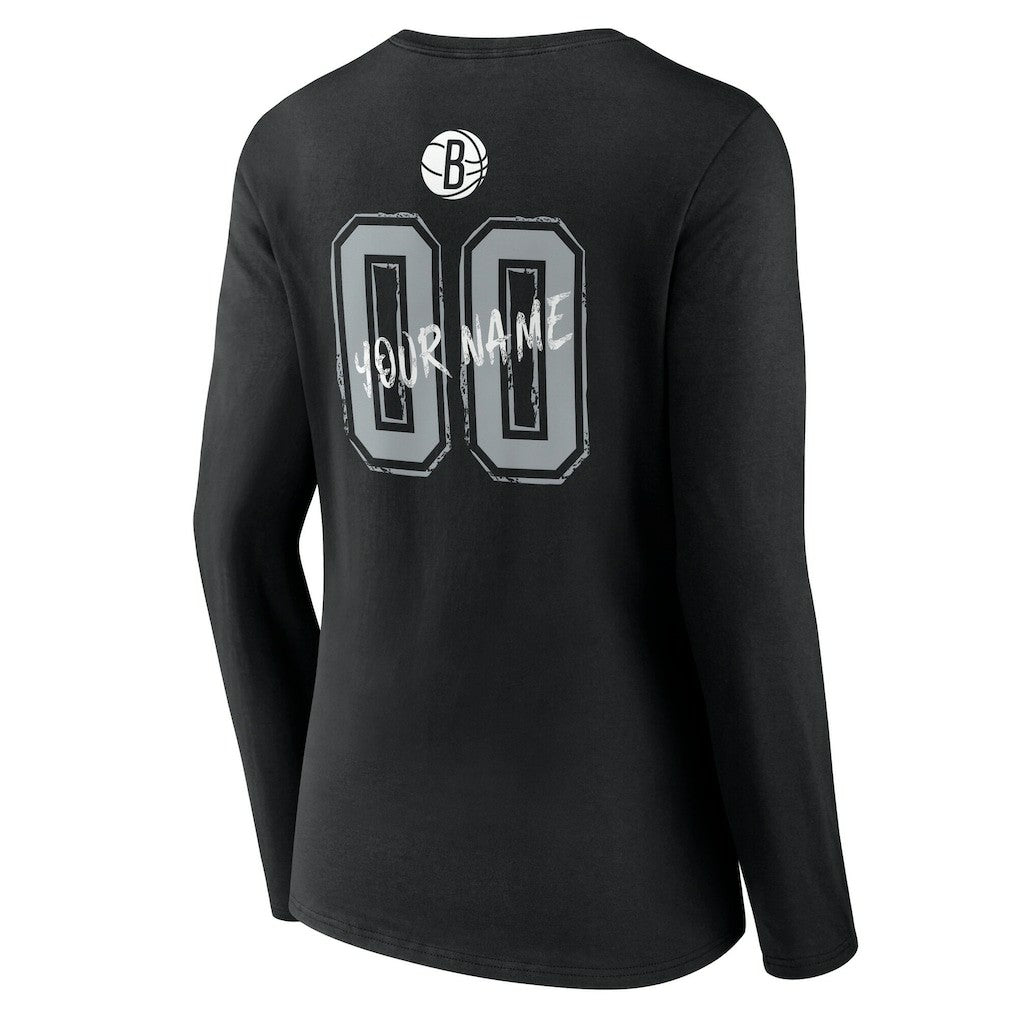 Brooklyn Nets Women's Hustle Custom Long Sleeve V-Neck T-Shirt Black