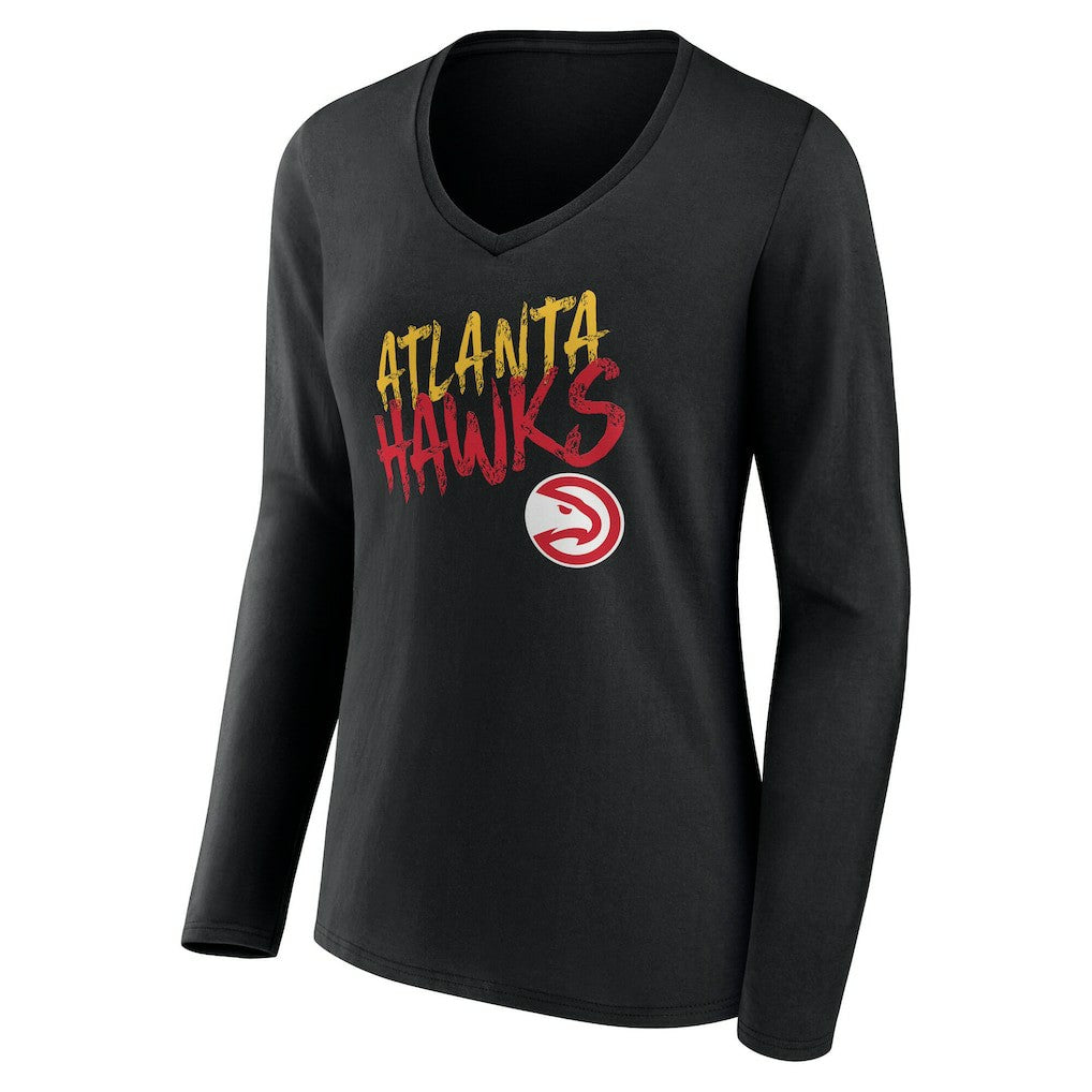 Atlanta Hawks Women's Hustle Custom Long Sleeve V-Neck T-Shirt Black