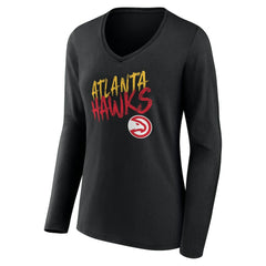 Atlanta Hawks Women's Hustle Custom Long Sleeve V-Neck T-Shirt Black