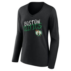 Boston Celtics Women's Hustle Custom Long Sleeve V-Neck T-Shirt Black