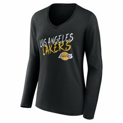 Los Angeles Lakers Women's Hustle Custom Long Sleeve V-Neck T-Shirt Black