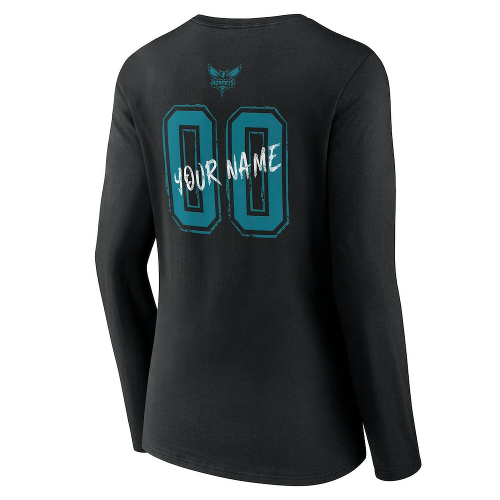 Charlotte Hornets Women's Hustle Custom Long Sleeve V-Neck T-Shirt Black