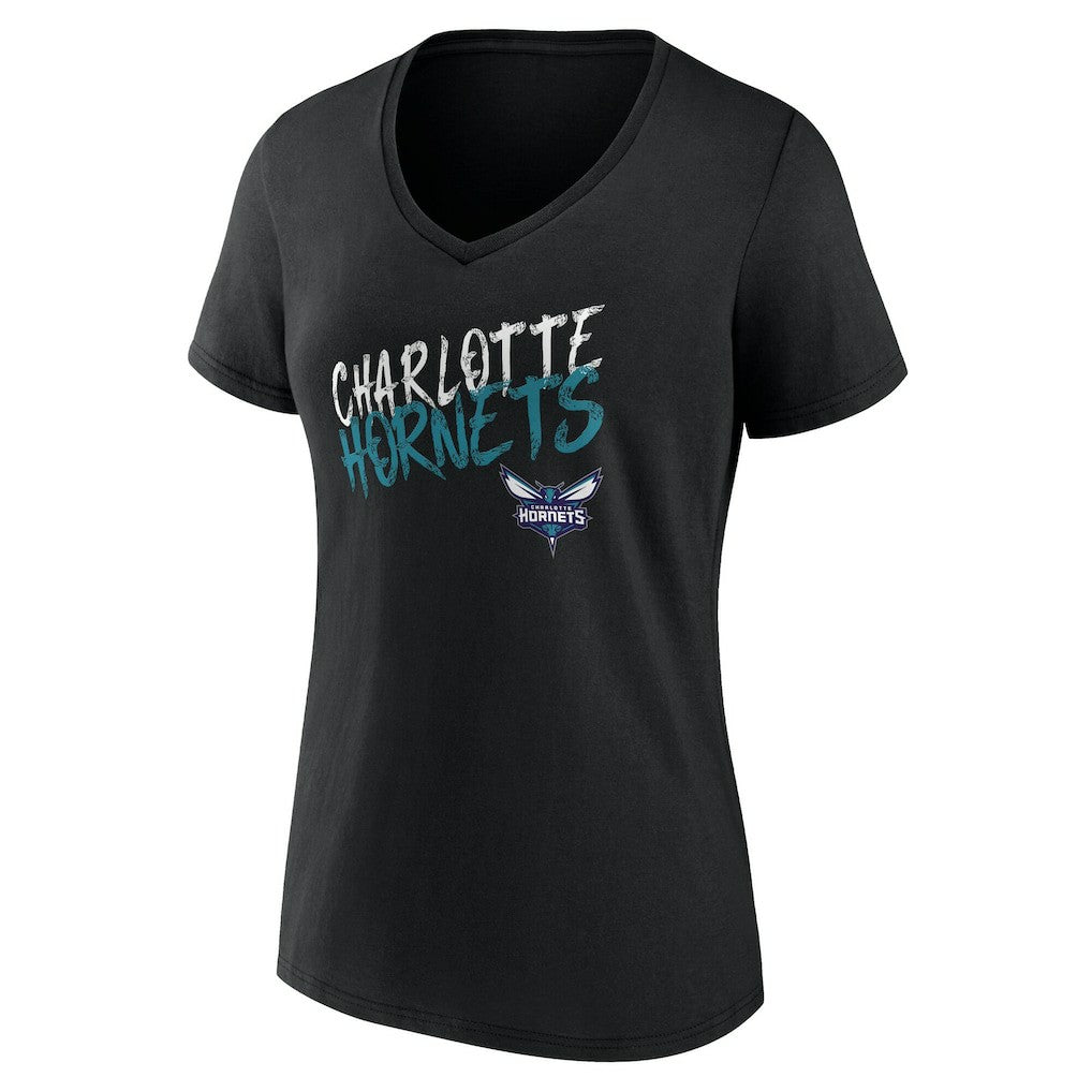 Charlotte Hornets Women's Hustle Custom V-Neck T-Shirt Black