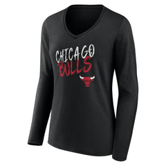 Chicago Bulls Women's Hustle Custom Long Sleeve V-Neck T-Shirt Black