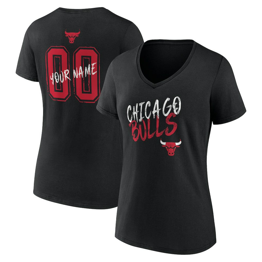 Chicago Bulls Women's Hustle Custom V-Neck T-Shirt Black