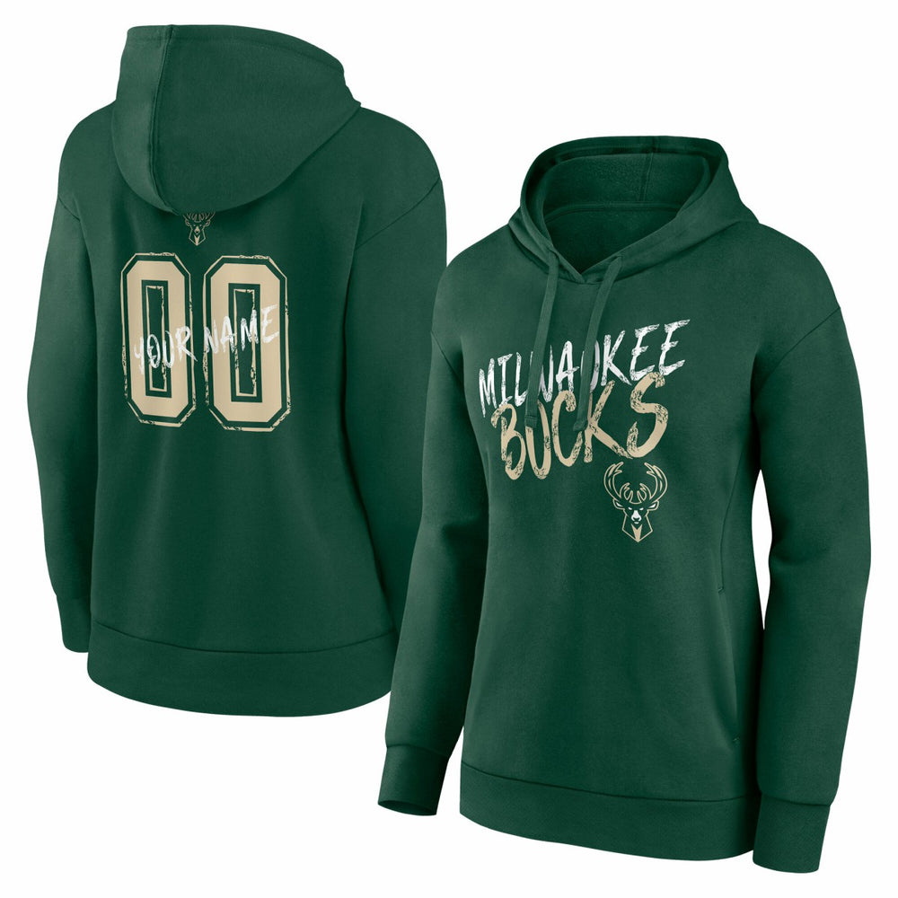 Milwaukee Bucks Women's Hustle Custom Pullover Hoodie Hunter Green