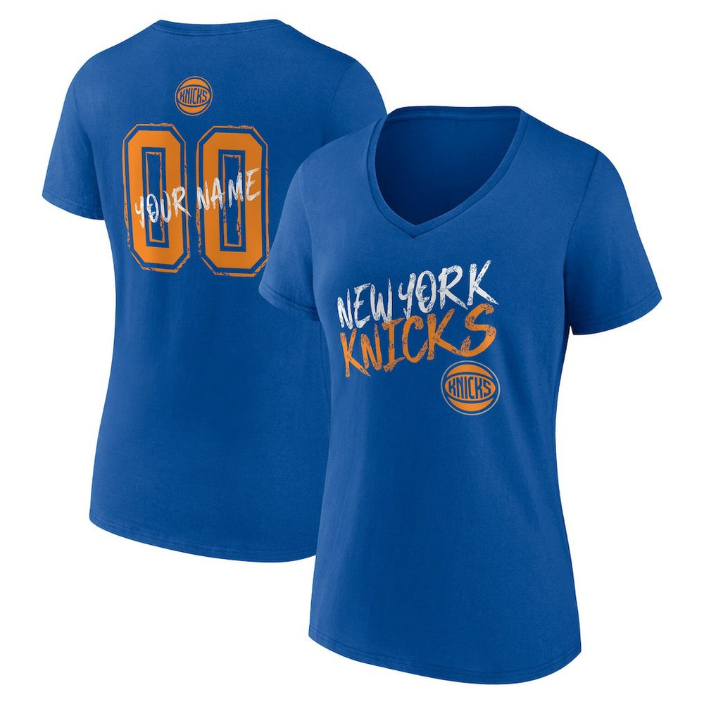 New York Knicks Women's Hustle Custom V-Neck T-Shirt Blue